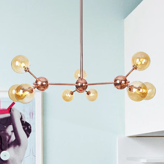 Vintage Copper Ceiling Chandelier With Glass Orb Shades - 3/9/12 Lights Branch Design Sizes