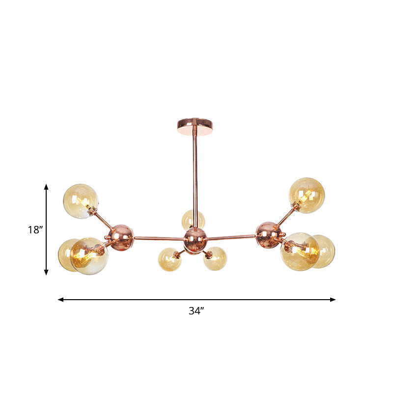 Vintage Copper Ceiling Chandelier With Glass Orb Shades - 3/9/12 Lights Branch Design Sizes