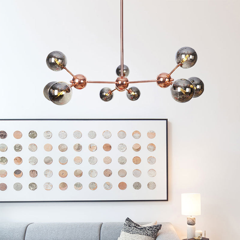 Vintage Copper Ceiling Chandelier With Glass Orb Shades - 3/9/12 Lights Branch Design Sizes