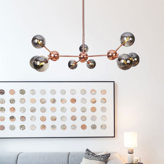 Vintage Copper Ceiling Chandelier With Glass Orb Shades - 3/9/12 Lights Branch Design Sizes