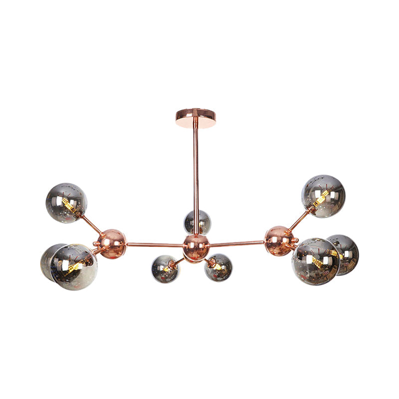 Vintage Copper Chandelier With Clear/Amber Glass Orb Shades - 3/9/12 Lights Branch Design