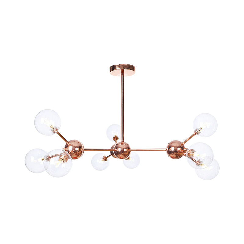 Vintage Copper Chandelier With Clear/Amber Glass Orb Shades - 3/9/12 Lights Branch Design