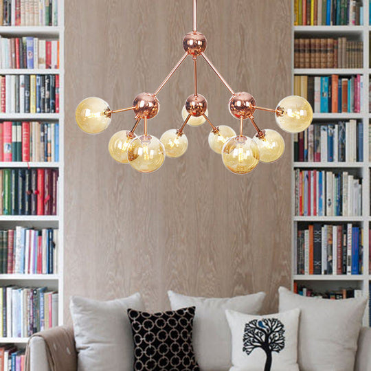 Vintage Copper Ceiling Chandelier With Glass Orb Shades - 3/9/12 Lights Branch Design Sizes
