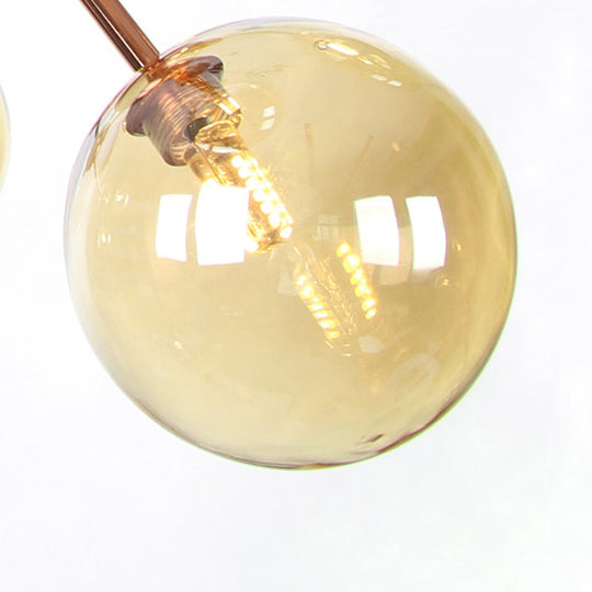 Vintage Copper Chandelier With Clear/Amber Glass Orb Shades - 3/9/12 Lights Branch Design