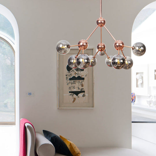 Vintage Copper Ceiling Chandelier With Glass Orb Shades - 3/9/12 Lights Branch Design Sizes