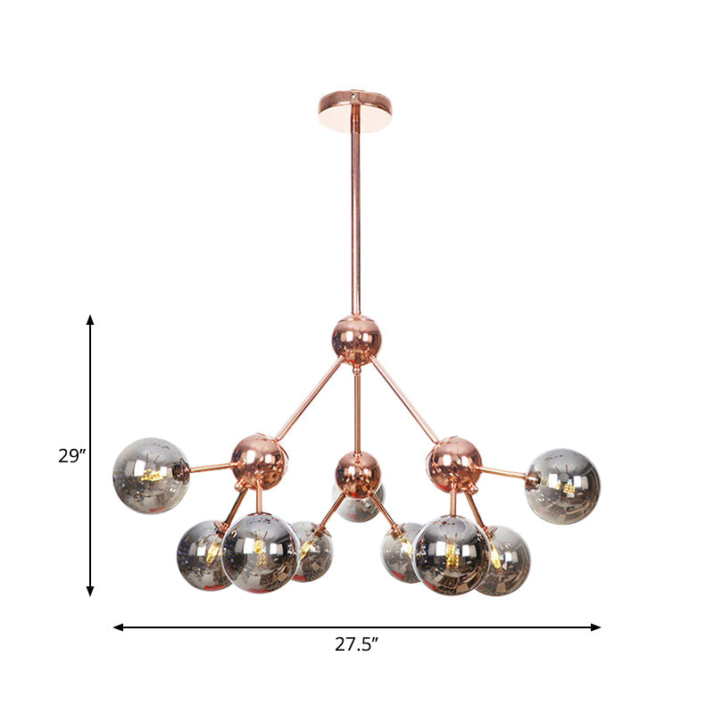 Vintage Copper Ceiling Chandelier With Glass Orb Shades - 3/9/12 Lights Branch Design Sizes