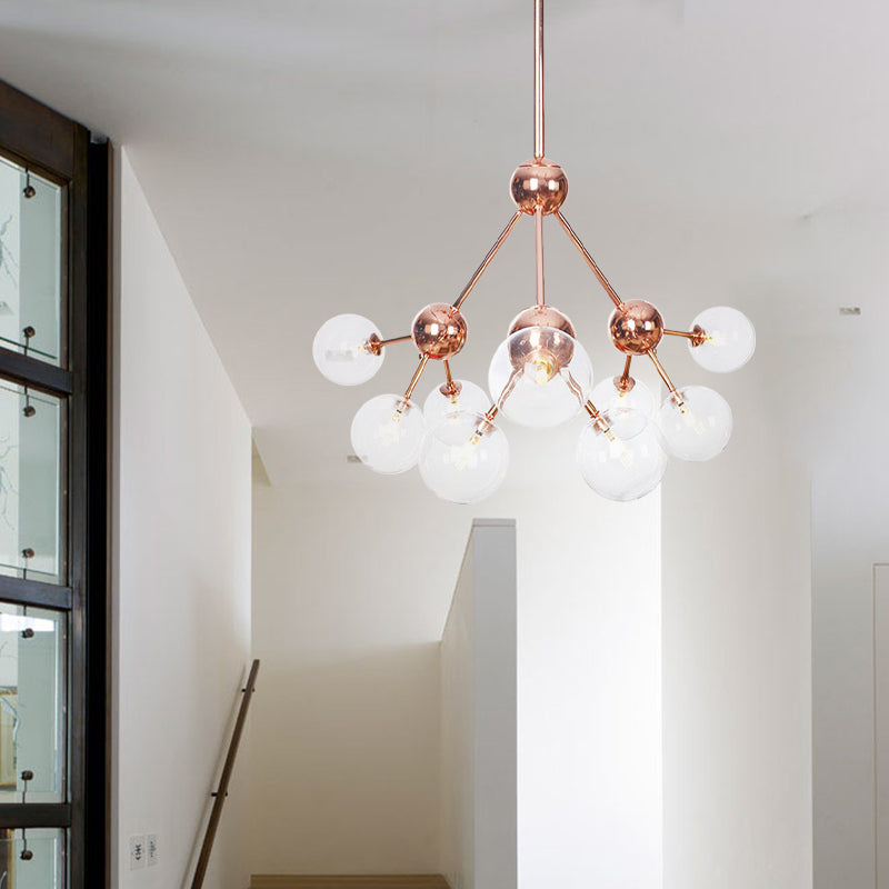 Vintage Copper Ceiling Chandelier With Glass Orb Shades - 3/9/12 Lights Branch Design Sizes