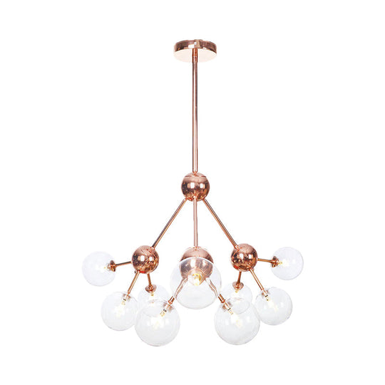Vintage Copper Chandelier With Clear/Amber Glass Orb Shades - 3/9/12 Lights Branch Design