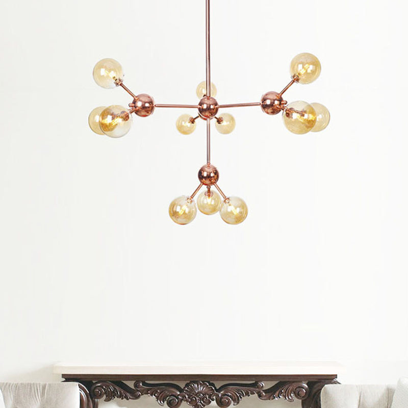 Vintage Copper Ceiling Chandelier With Glass Orb Shades - 3/9/12 Lights Branch Design Sizes