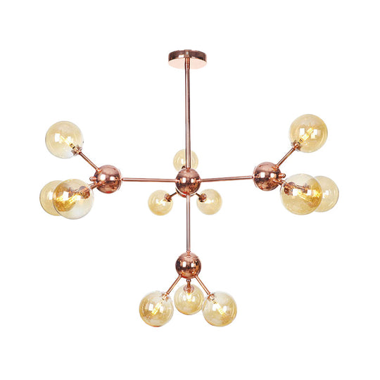 Vintage Copper Ceiling Chandelier With Glass Orb Shades - 3/9/12 Lights Branch Design Sizes