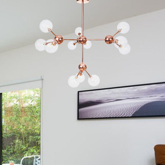 Vintage Copper Chandelier With Clear/Amber Glass Orb Shades - 3/9/12 Lights Branch Design
