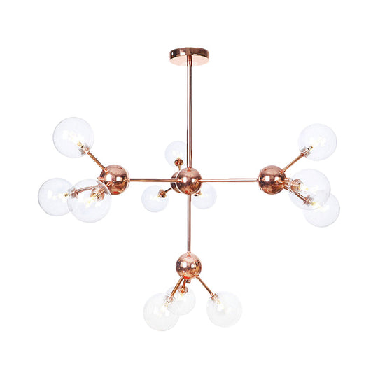 Vintage Copper Chandelier With Clear/Amber Glass Orb Shades - 3/9/12 Lights Branch Design