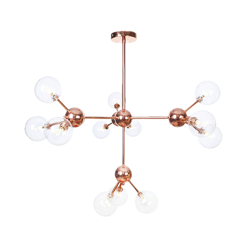 Vintage Copper Ceiling Chandelier With Glass Orb Shades - 3/9/12 Lights Branch Design Sizes