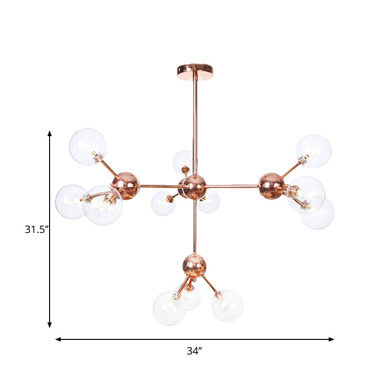 Vintage Copper Ceiling Chandelier With Glass Orb Shades - 3/9/12 Lights Branch Design Sizes