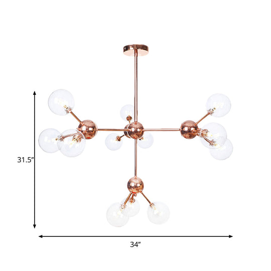 Vintage Copper Ceiling Chandelier With Glass Orb Shades - 3/9/12 Lights Branch Design Sizes