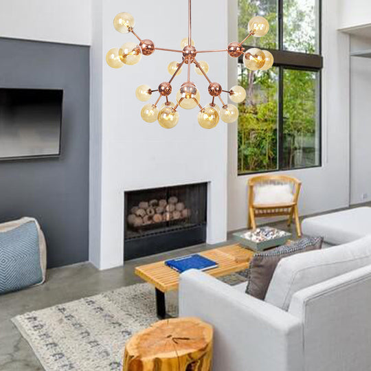 Vintage Copper Ceiling Chandelier With Glass Orb Shades - 3/9/12 Lights Branch Design Sizes