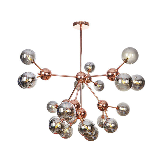 Vintage Copper Ceiling Chandelier With Glass Orb Shades - 3/9/12 Lights Branch Design Sizes