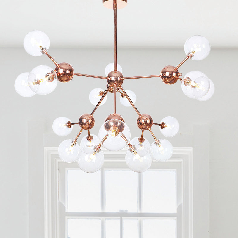 Vintage Copper Chandelier With Clear/Amber Glass Orb Shades - 3/9/12 Lights Branch Design