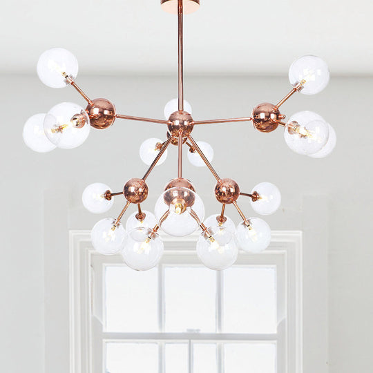 Vintage Copper Chandelier With Clear/Amber Glass Orb Shades - 3/9/12 Lights Branch Design
