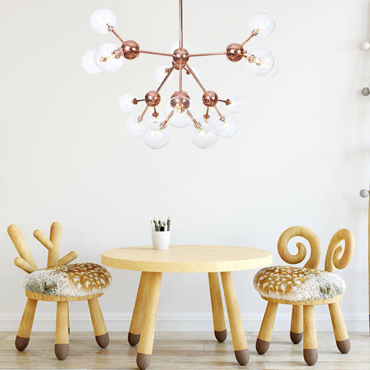 Vintage Copper Chandelier With Clear/Amber Glass Orb Shades - 3/9/12 Lights Branch Design