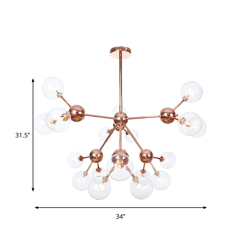 Vintage Copper Ceiling Chandelier With Glass Orb Shades - 3/9/12 Lights Branch Design Sizes