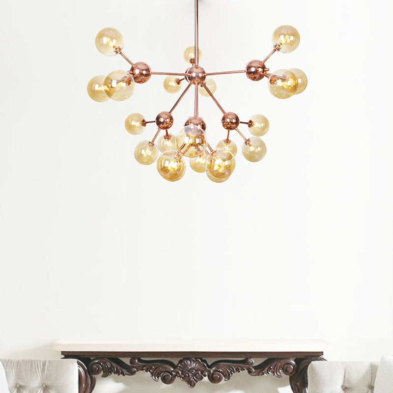 Vintage Copper Ceiling Chandelier With Glass Orb Shades - 3/9/12 Lights Branch Design Sizes
