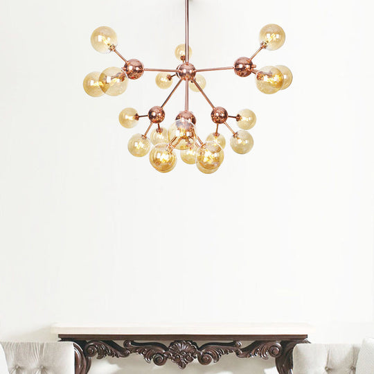 Vintage Copper Ceiling Chandelier With Glass Orb Shades - 3/9/12 Lights Branch Design Sizes