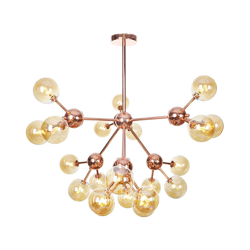 Vintage Copper Chandelier With Clear/Amber Glass Orb Shades - 3/9/12 Lights Branch Design