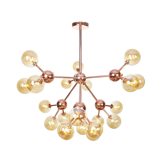 Vintage Copper Ceiling Chandelier With Glass Orb Shades - 3/9/12 Lights Branch Design Sizes