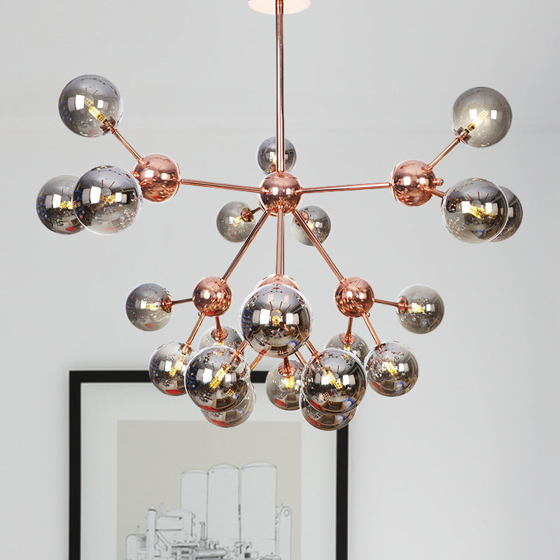 Vintage Copper Ceiling Chandelier With Glass Orb Shades - 3/9/12 Lights Branch Design Sizes