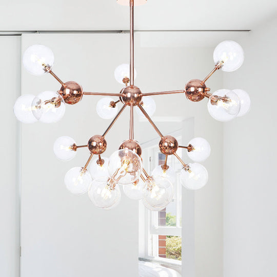 Vintage Copper Ceiling Chandelier With Glass Orb Shades - 3/9/12 Lights Branch Design Sizes