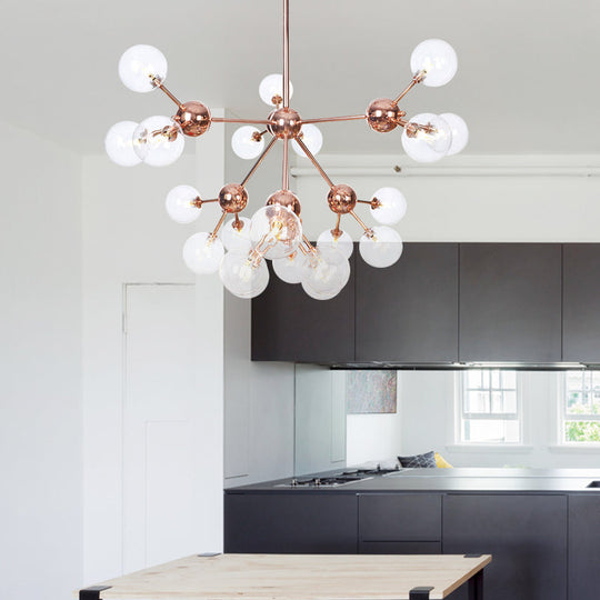 Vintage Copper Ceiling Chandelier With Glass Orb Shades - 3/9/12 Lights Branch Design Sizes