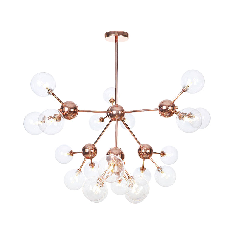 Vintage Copper Chandelier With Clear/Amber Glass Orb Shades - 3/9/12 Lights Branch Design