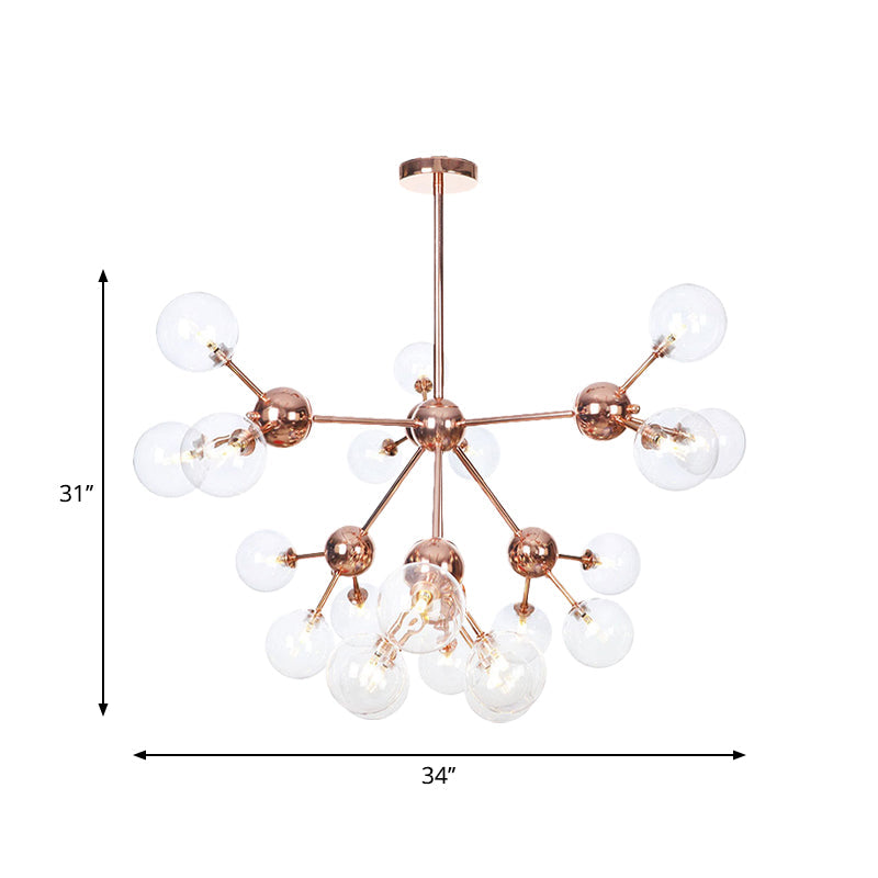 Vintage Copper Ceiling Chandelier With Glass Orb Shades - 3/9/12 Lights Branch Design Sizes