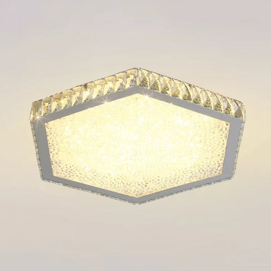 Stylish Hexagon Ceiling Mount Light With Clear Crystals - Perfect For Foyers