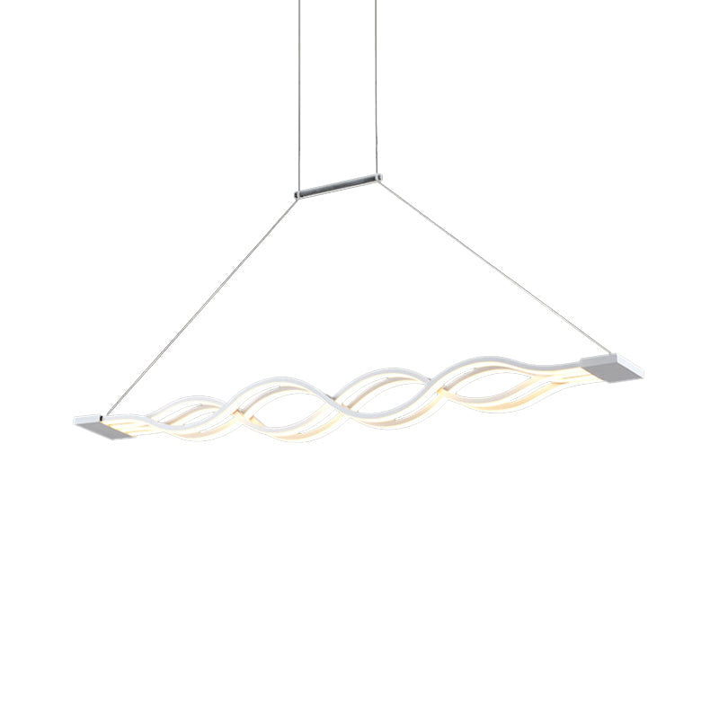 25.5’/39’ Modern White Wavy Led Pendant Light - Wide Acrylic Suspension For Island Ceiling In