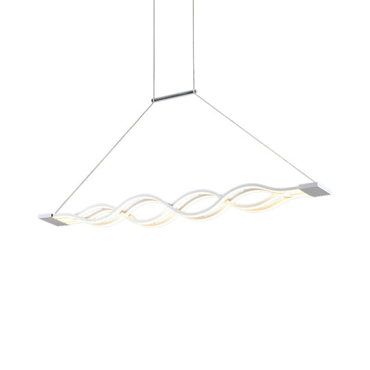 25.5’/39’ Modern White Wavy Led Pendant Light - Wide Acrylic Suspension For Island Ceiling In
