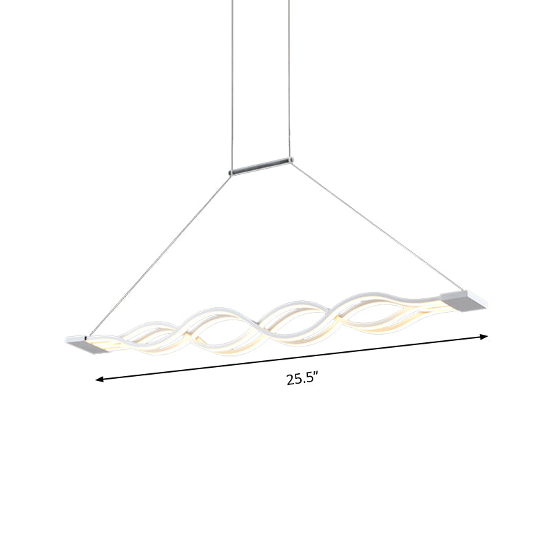 25.5’/39’ Modern White Wavy Led Pendant Light - Wide Acrylic Suspension For Island Ceiling In