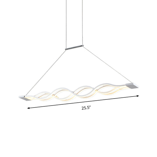 25.5’/39’ Modern White Wavy Led Pendant Light - Wide Acrylic Suspension For Island Ceiling In