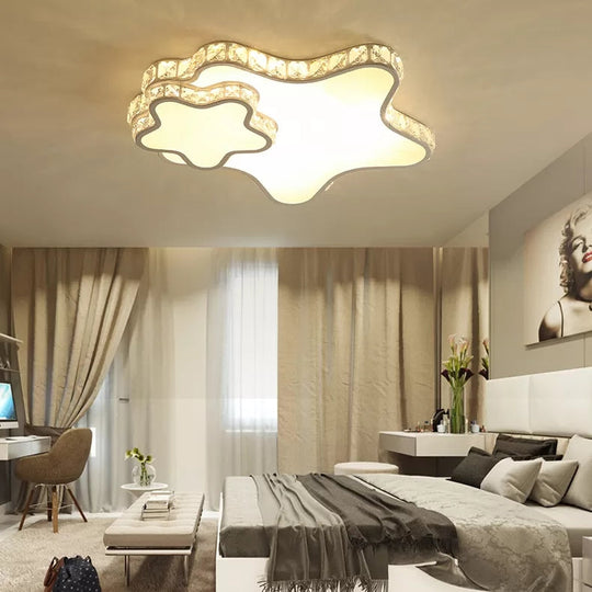 Children’s White Sky View Acrylic Flush Ceiling Light With Crystal Accent For Foyer