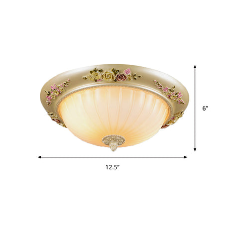 Beige Fluted Glass Flush Light Farmhouse Ceiling Lighting 2/3 - Head 12.5’/14.5’/19’ Width