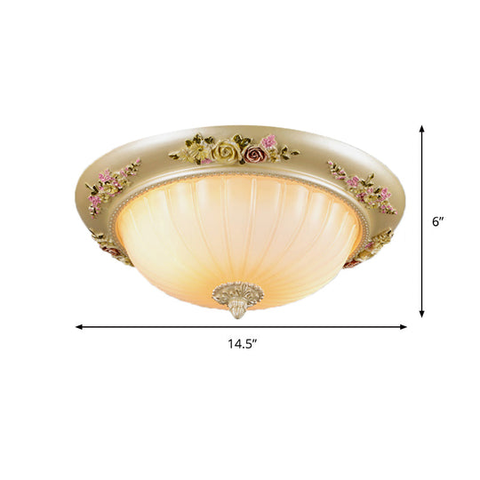 Beige Fluted Glass Flush Light Farmhouse Ceiling Lighting 2/3 - Head 12.5’/14.5’/19’ Width