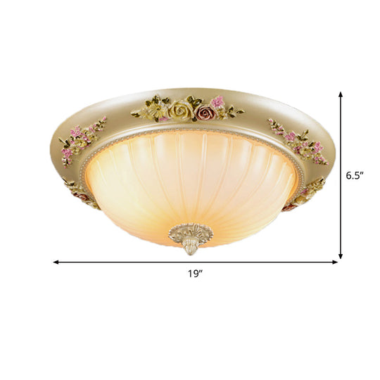 Beige Fluted Glass Flush Light Farmhouse Ceiling Lighting 2/3 - Head 12.5’/14.5’/19’ Width
