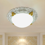 Milky Glass Led Ceiling Fixture - Traditional Semi-Orb Flush Mount Light With White And Gold/Brown
