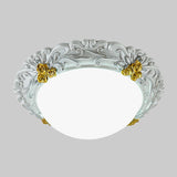Milky Glass Led Ceiling Fixture - Traditional Semi-Orb Flush Mount Light With White And Gold/Brown