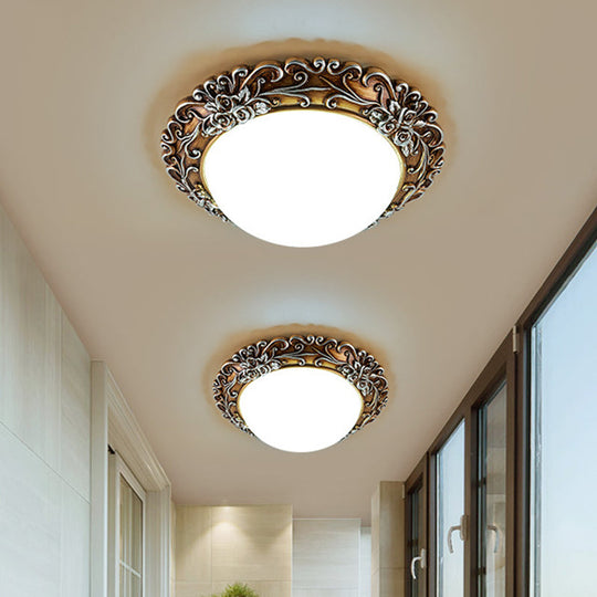 Milky Glass Led Ceiling Fixture - Traditional Semi - Orb Flush Mount Light With White And