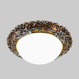 Milky Glass Led Ceiling Fixture - Traditional Semi-Orb Flush Mount Light With White And Gold/Brown