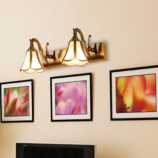 Rustic White Glass Vanity Lighting Fixture - Flower Bathroom Gold Wall Mount 2/3/4 Bulbs 2 /