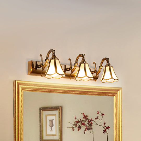 Rustic White Glass Vanity Lighting Fixture - Flower Bathroom Gold Wall Mount 2/3/4 Bulbs 3 /