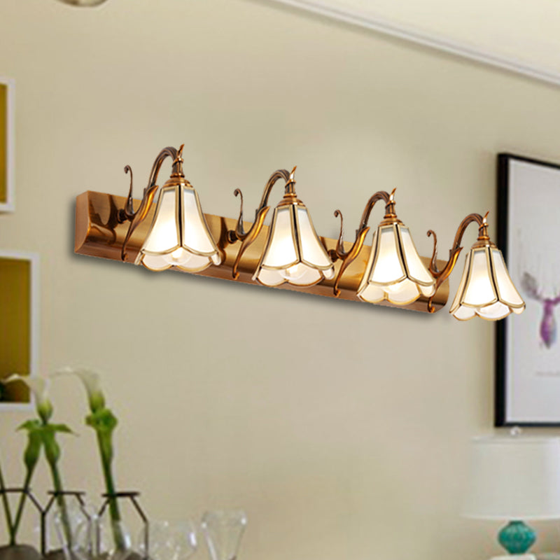 Rustic White Glass Vanity Lighting Fixture - Flower Bathroom Gold Wall Mount 2/3/4 Bulbs